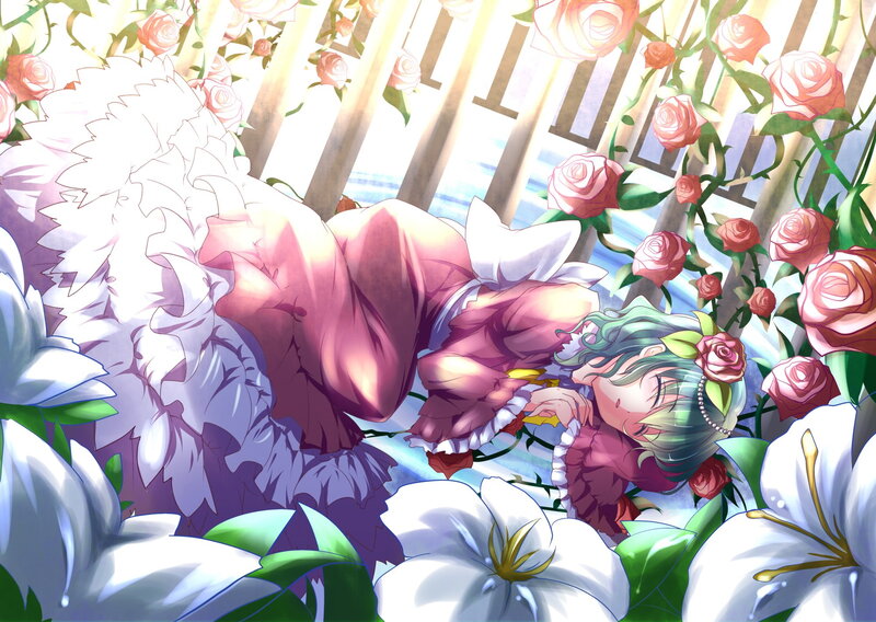 Green-haired Girl in Flowers — Pink