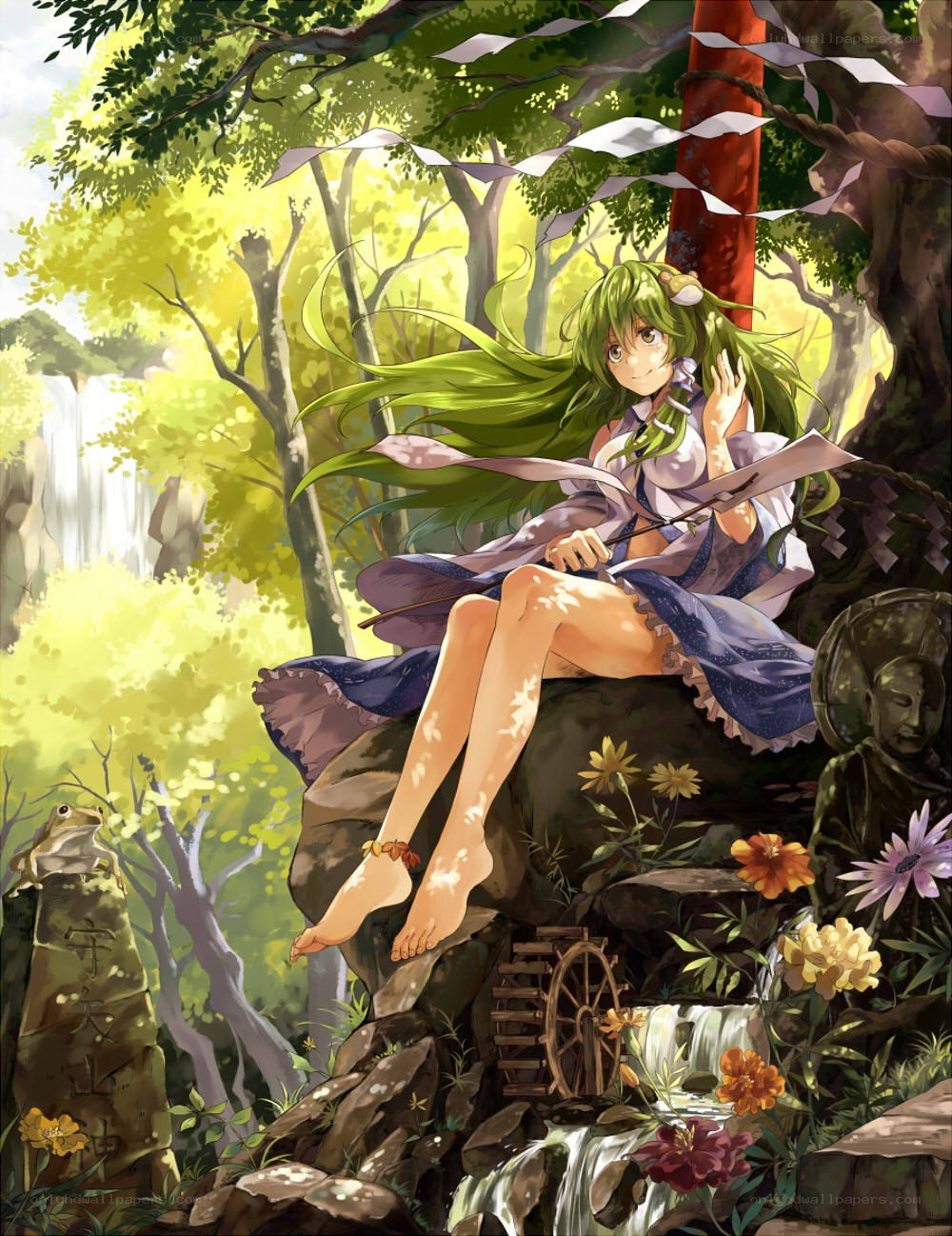 Green-haired girl in forest