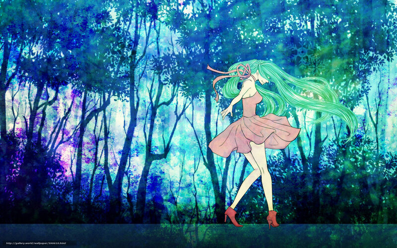 Green-haired Girl in Forest — Blue, Dreamy