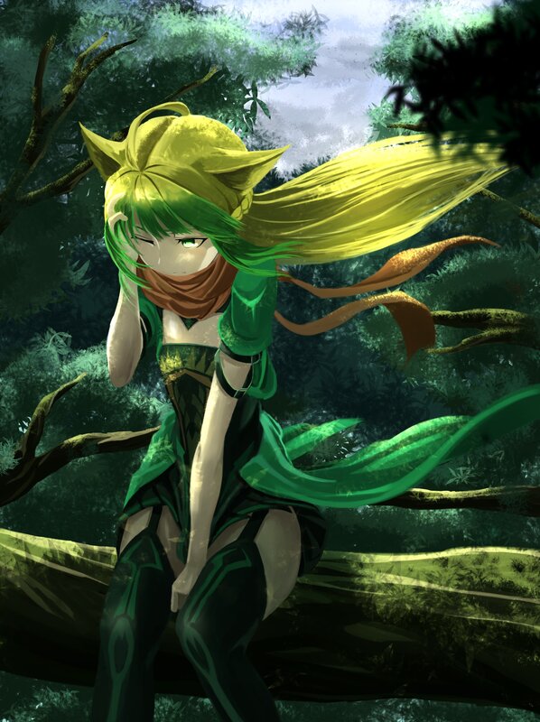 Green-haired Girl in Forest — Green, Calm