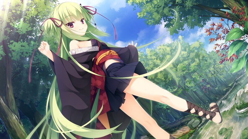 Green-haired Girl in Forest — Green, Serene, Afternoon, Anime, River