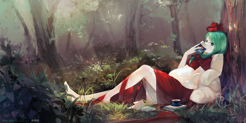 Green-haired Girl in Forest — Green, Serene, Morning