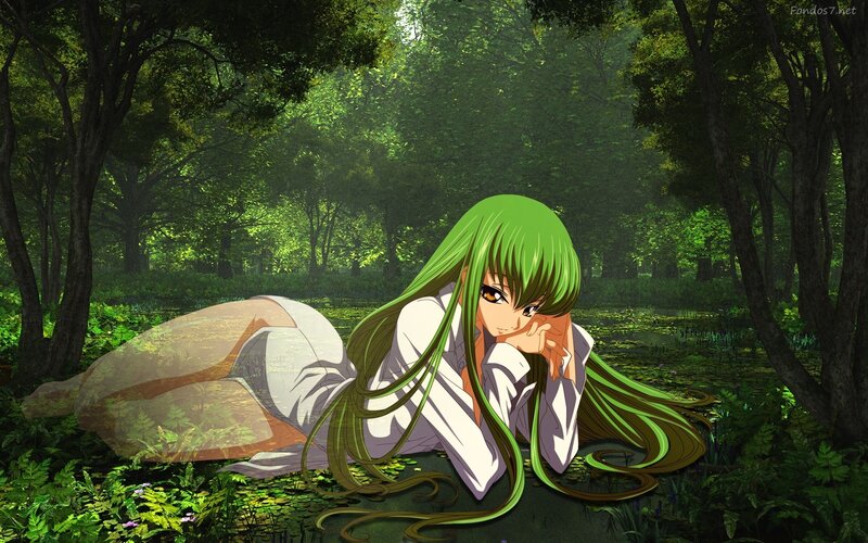Green-haired Girl in Forest — Green, Serene