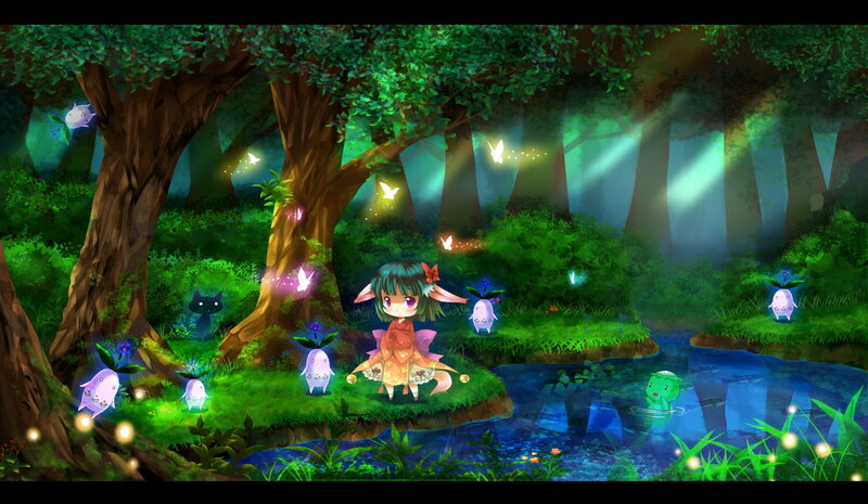 Green-haired Girl in Forest — Green