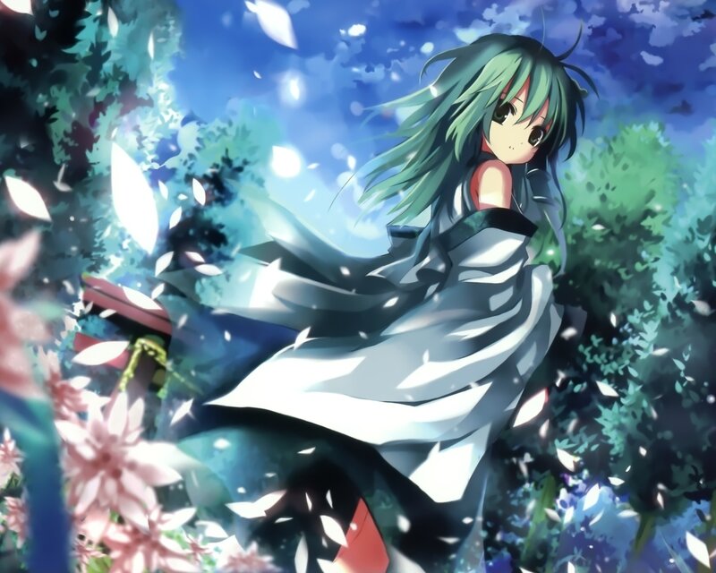 Green-haired Girl in Garden — Blue, Serene, Spring
