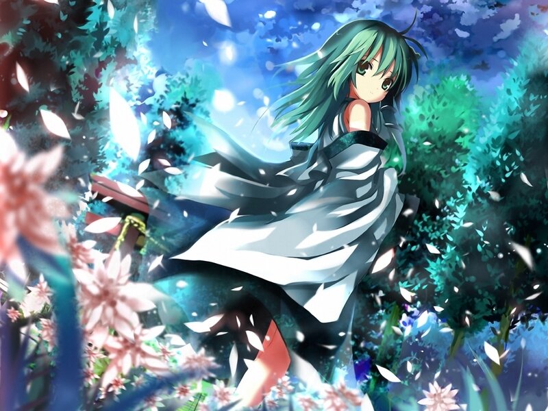 Green-haired Girl in Garden — Blue