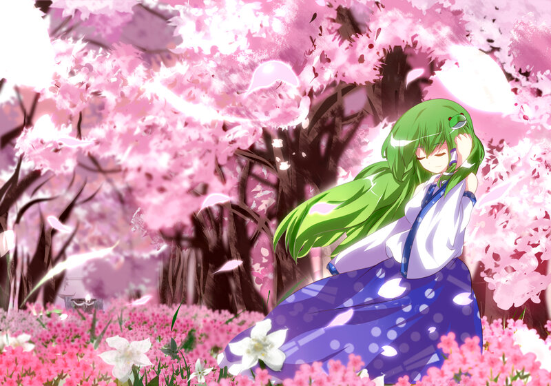 Green-haired Girl in Garden — Pink