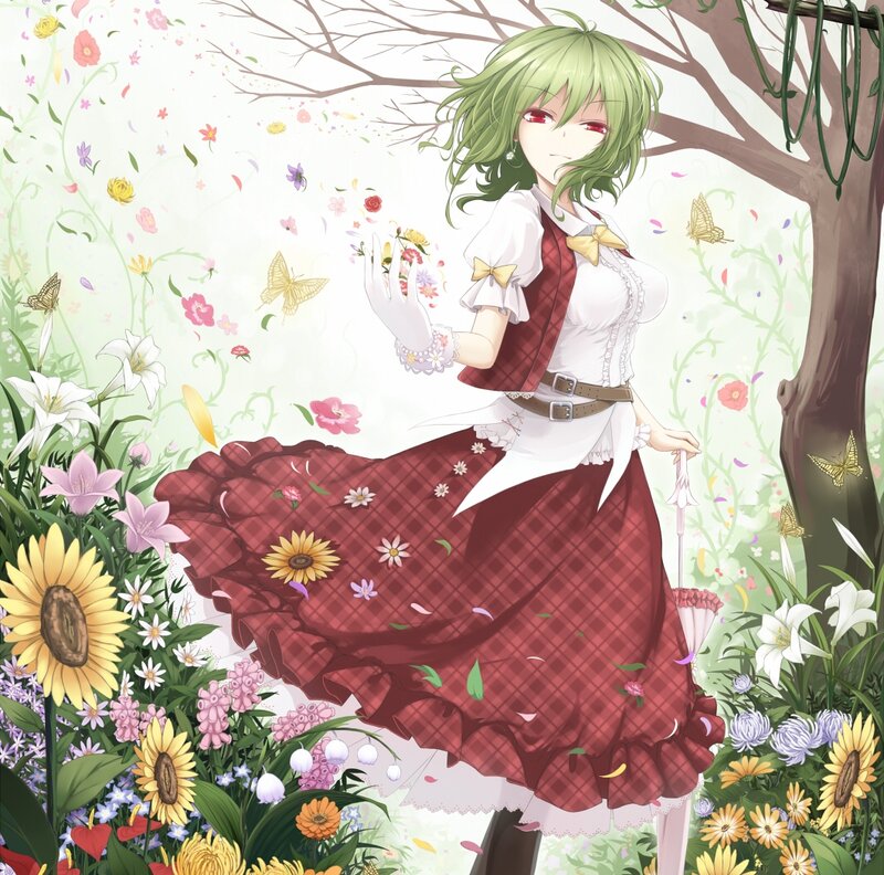 Green-haired Girl in Garden — Red