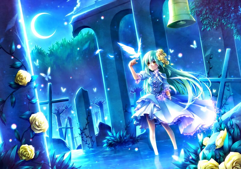 Green-haired Girl in Graveyard
