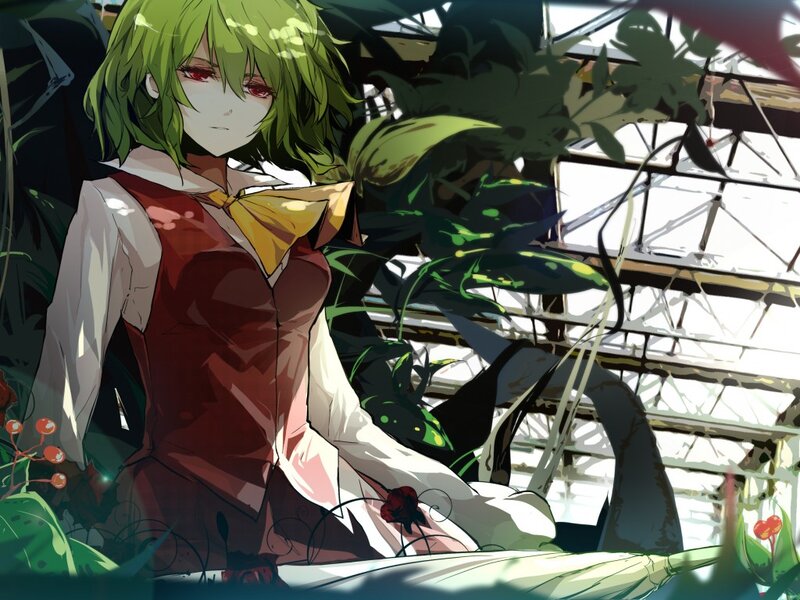 Green-haired Girl in Greenhouse