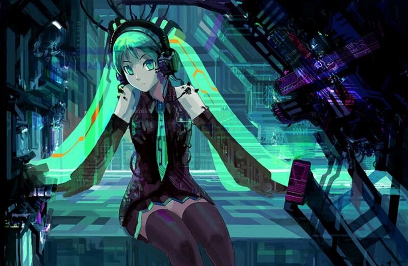 Green-haired Girl in Headset — Cyan