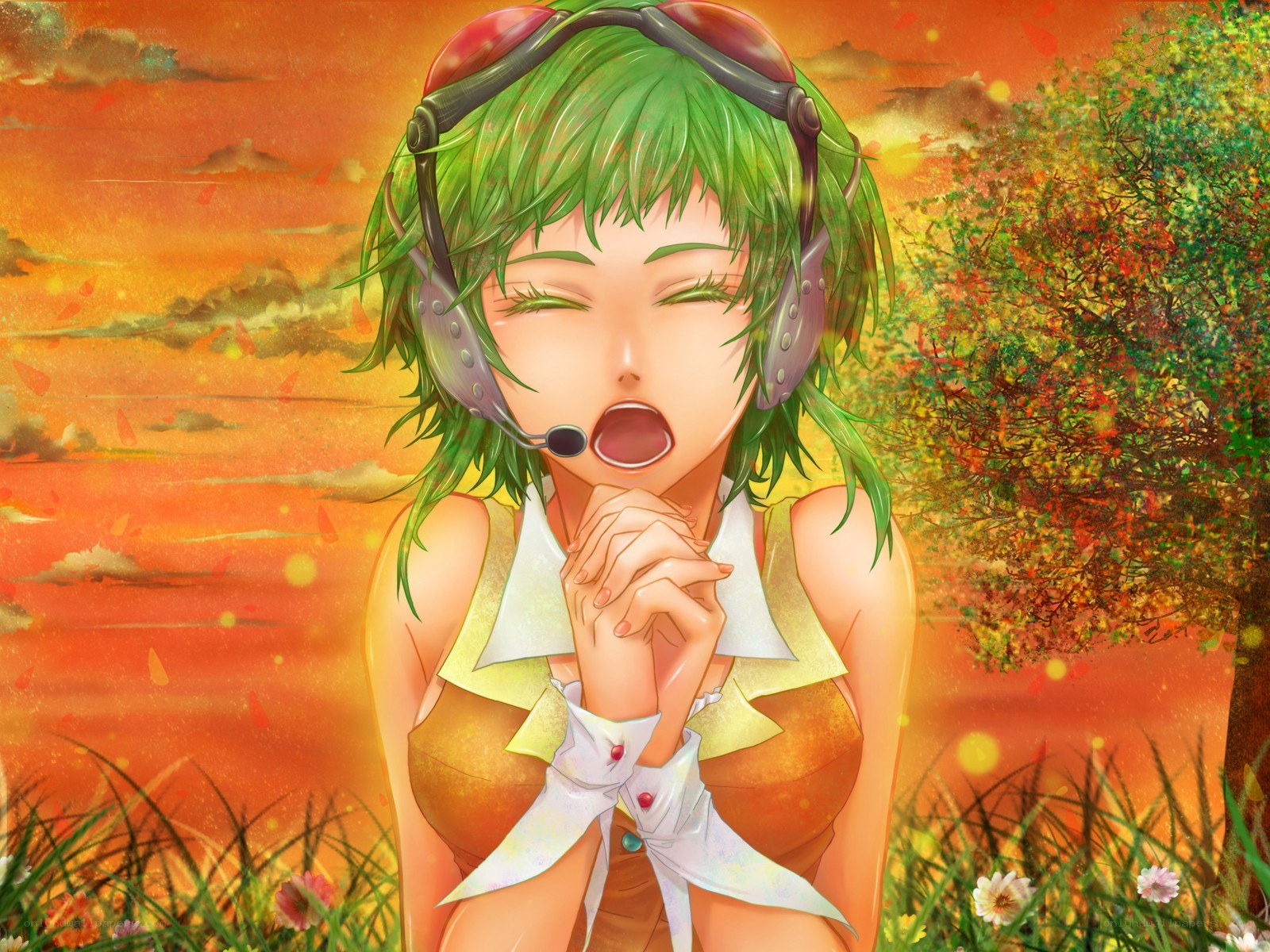 Green-haired girl in headset