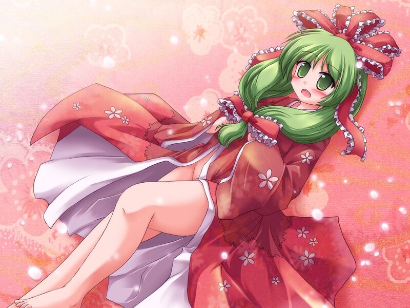 green-haired girl in kimono