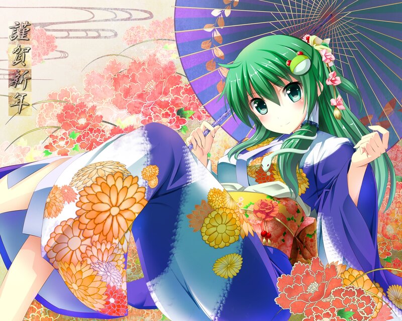 Green-haired Girl in Kimono — Blue, Festive