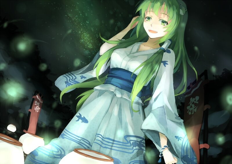 Green-haired Girl in Kimono — Green, Serene, Night