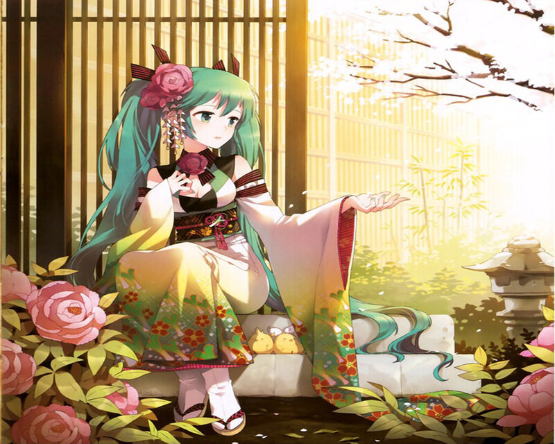 Green-haired Girl in Kimono — Green