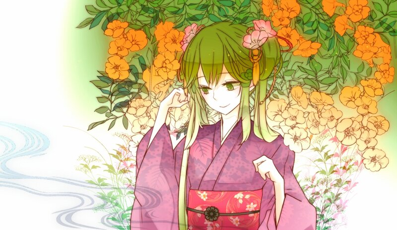 Green-haired Girl in Kimono — Purple