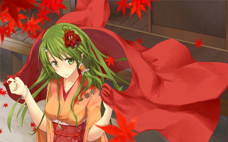 Green-haired Girl in Kimono — Red