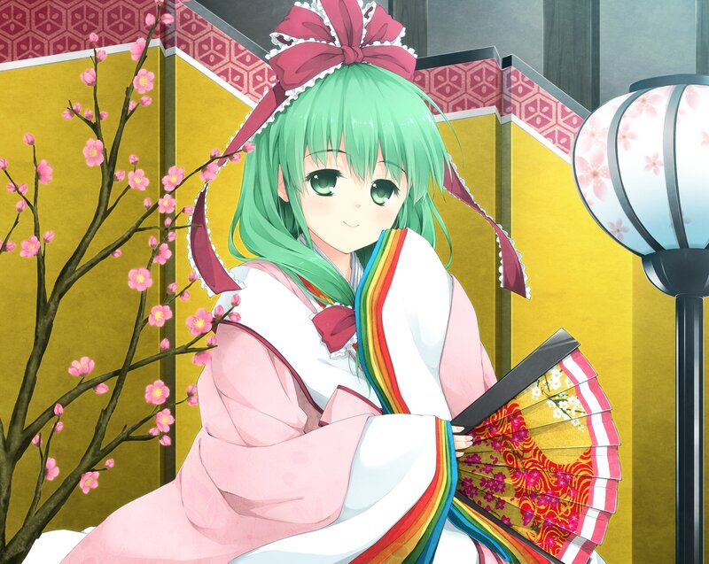 green-haired girl in kimono