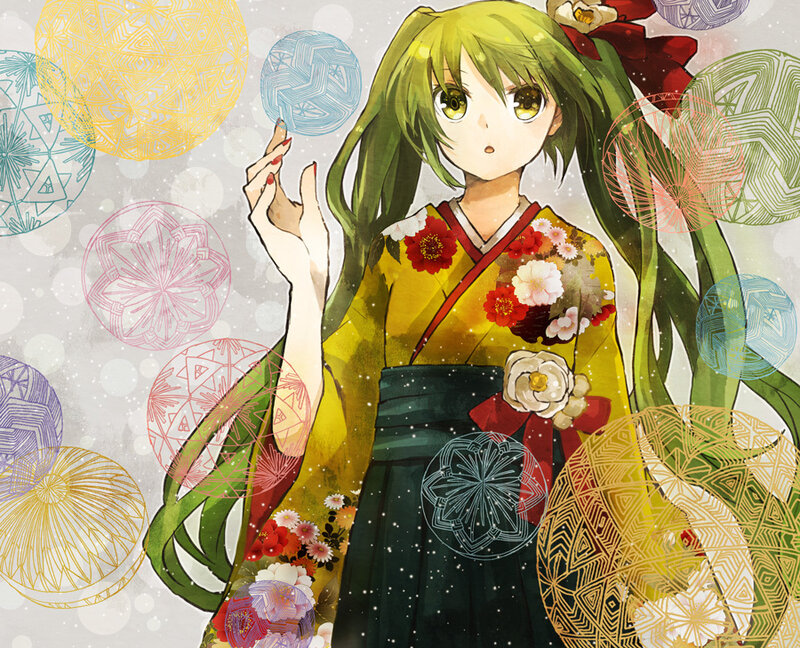 Green-haired Girl in Kimono — Yellow