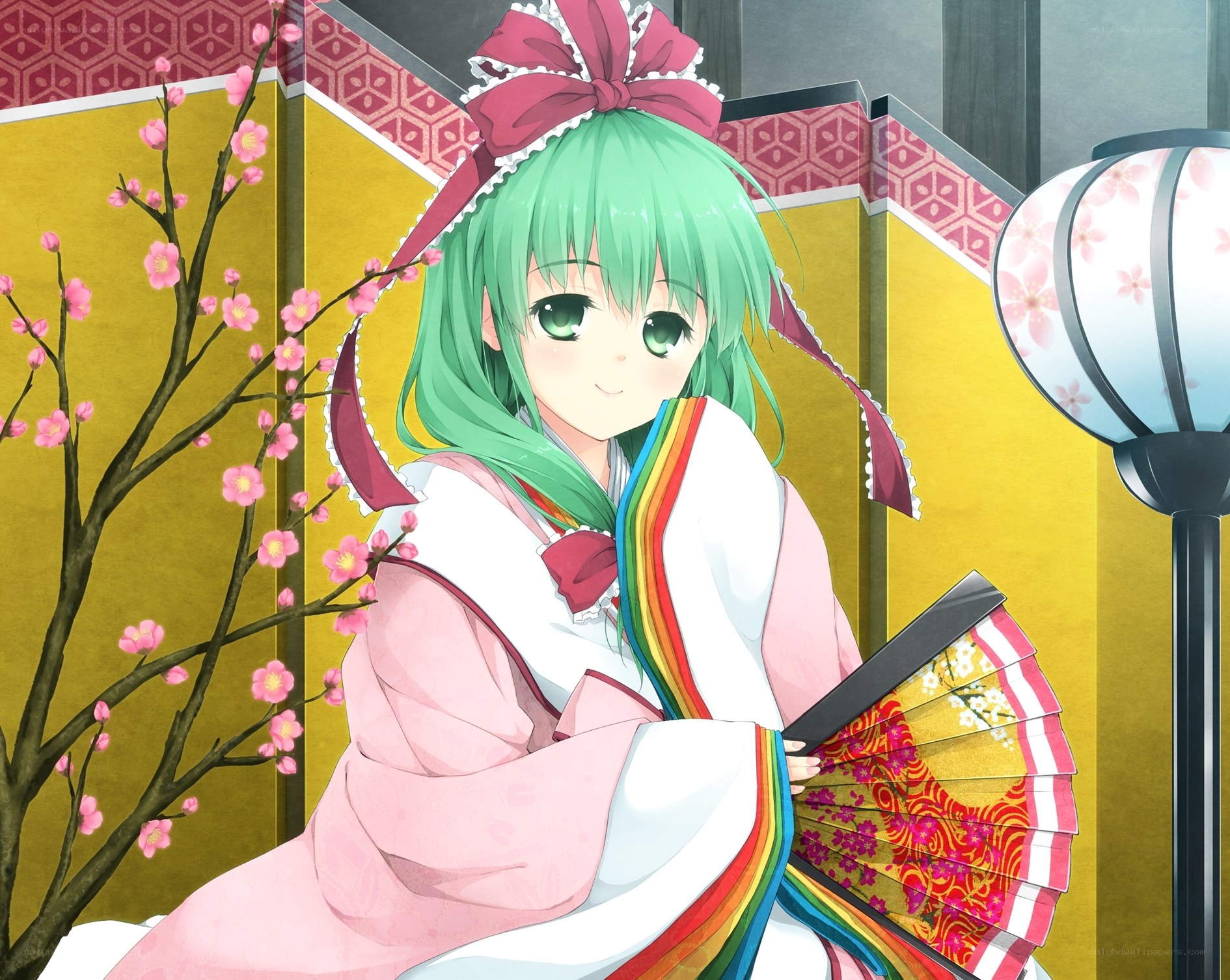 green-haired girl in kimono