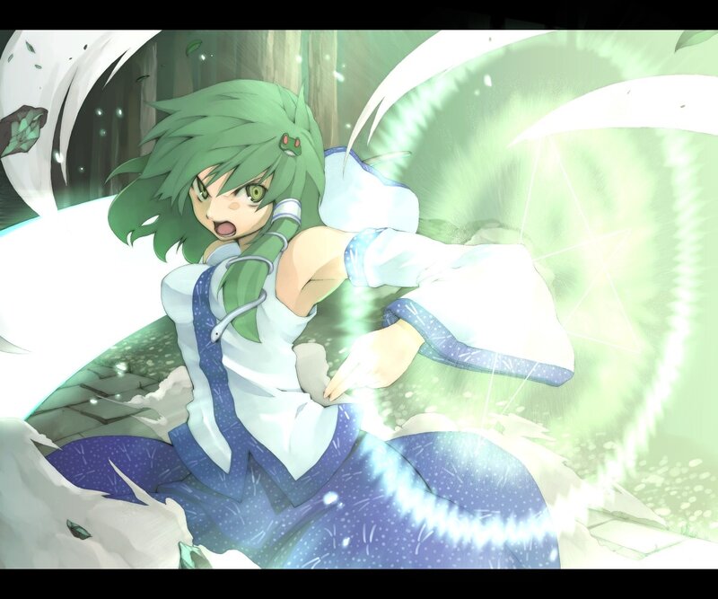 Green-haired girl in magical attack