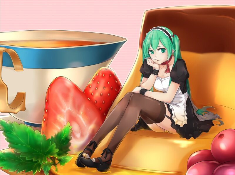 Green-haired Girl in Maid Outfit — Green, Calm