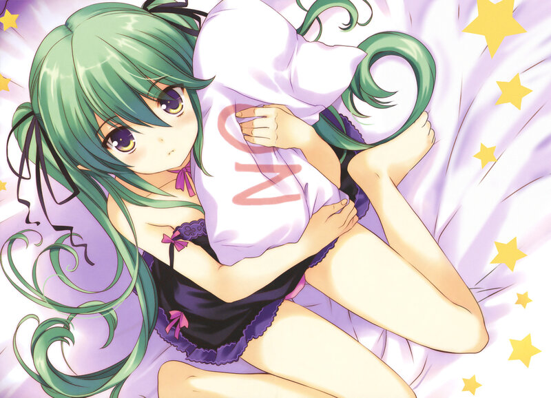green-haired girl in pajamas