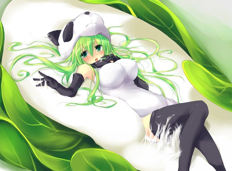 green-haired girl in panda hat
