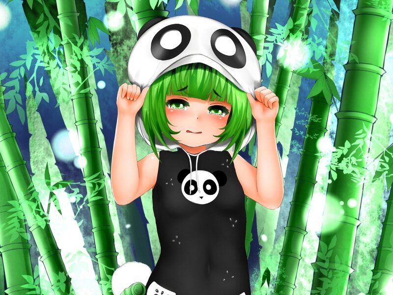 Green-haired Girl in Panda Hoodie