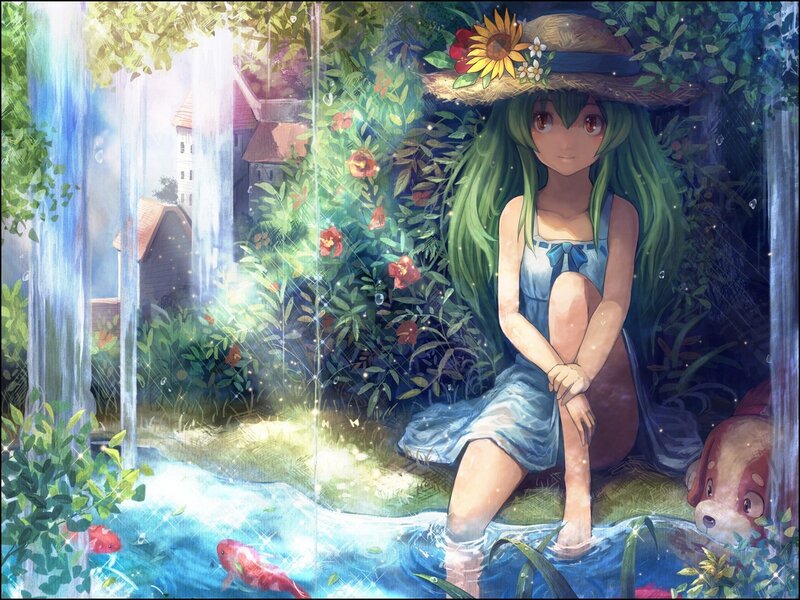 Green-haired Girl in Pond — Blue
