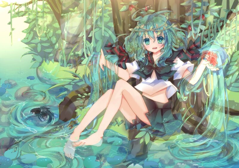 Green-haired Girl in Pond — Green