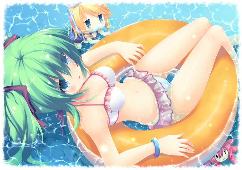 Green-haired Girl in Pool — Blue