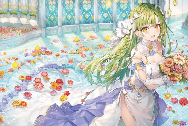 Green-haired Girl in Pool — White