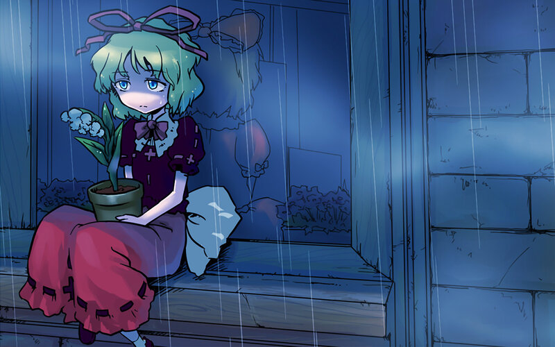 Green-haired Girl in Rain — Blue, Melancholic