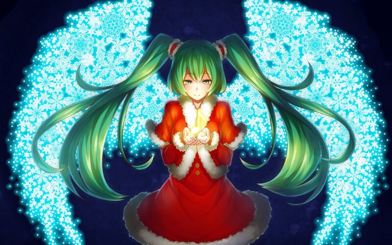 green-haired girl in red dress