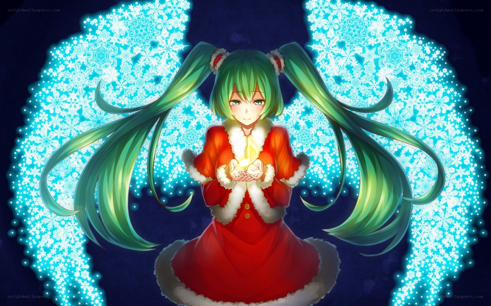 green-haired girl in red dress