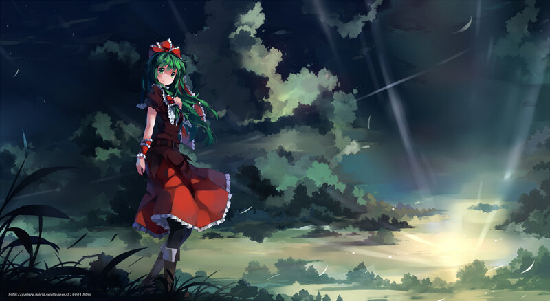 Green-haired girl in red dress