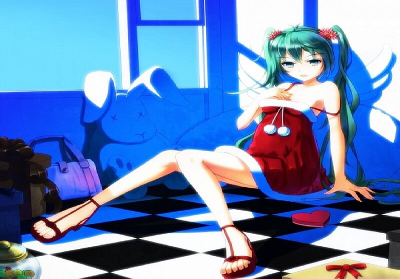 Green-haired Girl in Red Dress — Blue, Dramatic