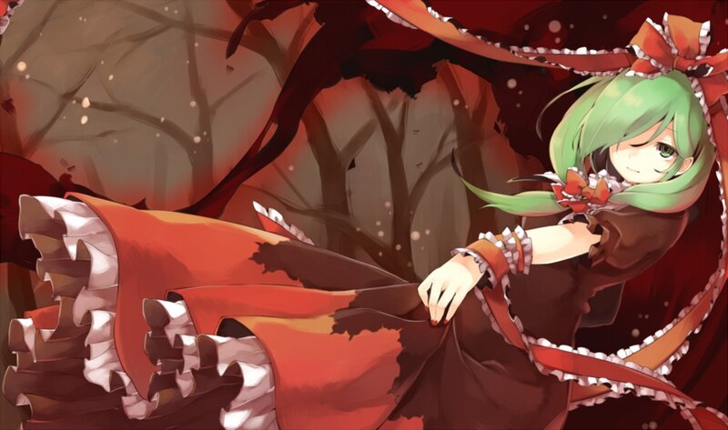 Green-haired Girl in Red Dress — Dramatic, Anime