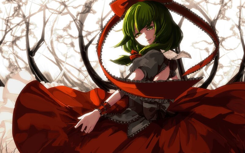 Green-haired Girl in Red Dress — Dramatic, Digital Art, Anime Character