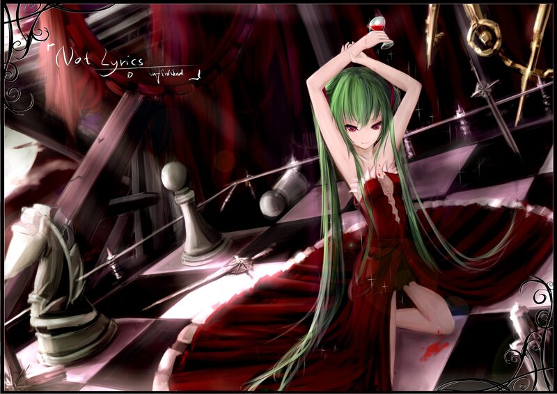 Green-haired Girl in Red Dress — Dramatic, Night