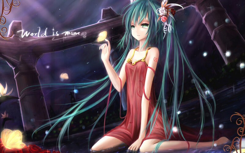 Green-haired Girl in Red Dress — Dreamy, Night