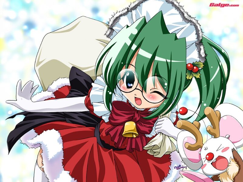 Green-haired Girl in Red Dress — Festive, Winter