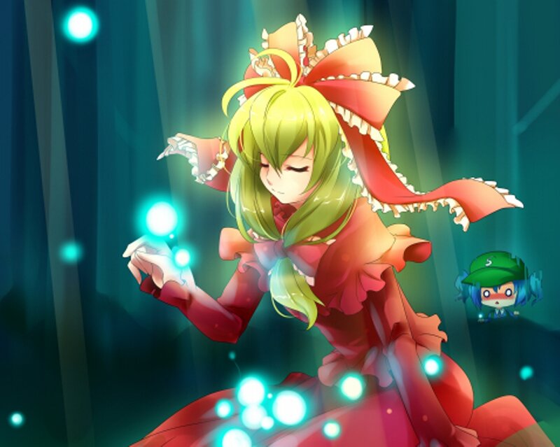 Green-haired Girl in Red Dress — Magical, Night