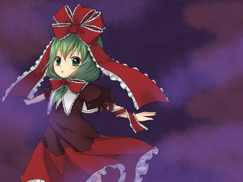 Green-haired Girl in Red Dress — Purple