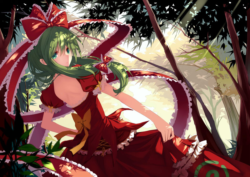 Green-haired Girl in Red Dress — Serene, Afternoon