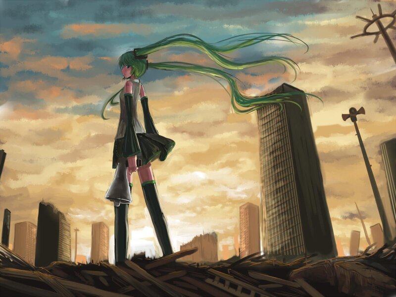 Green-haired Girl in Ruins — Green