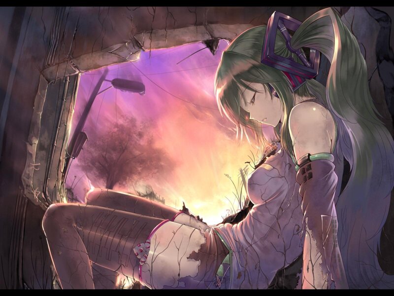 Green-haired Girl in Ruins — Purple