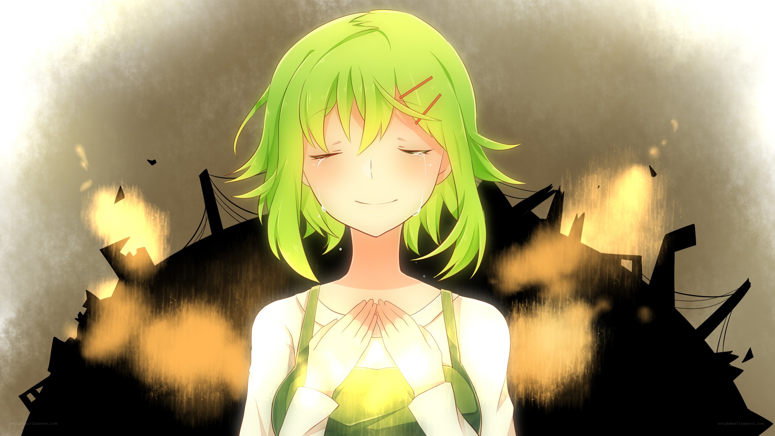 green-haired girl in ruins